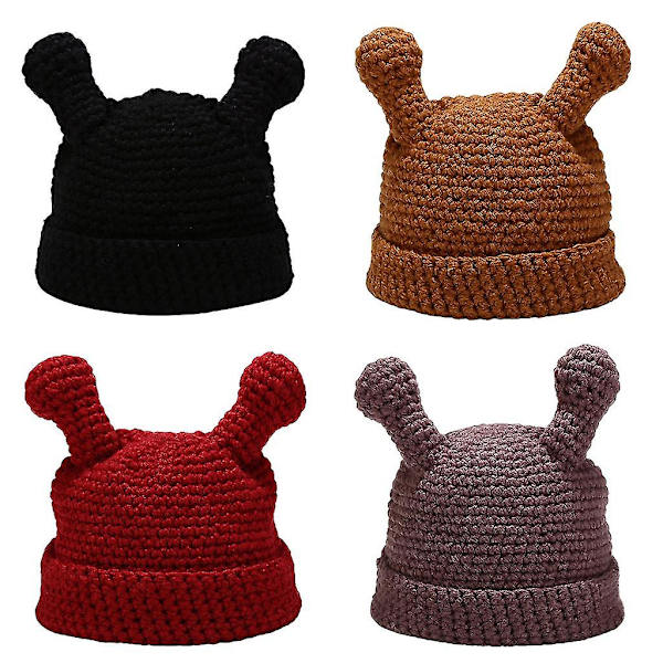 Naisten Talvi Käsityökoukuttu Beanie Hat Kiinteä Piirretty Tentacle Cuffed Skull Cap Black