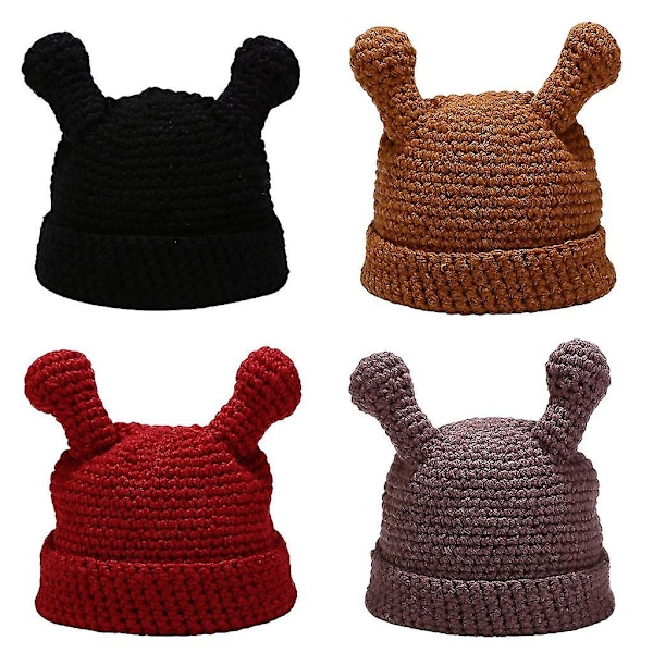 Naisten Talvi Käsityökoukuttu Beanie Hat Kiinteä Piirretty Tentacle Cuffed Skull Cap Red