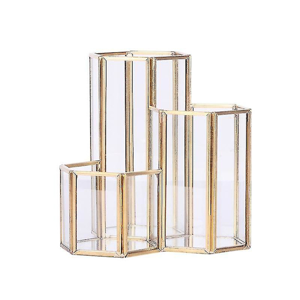 Glas Kobber Hexagon Penholder Makeup Pensel Æske Kontor