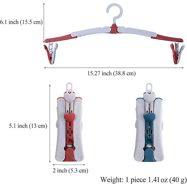 6 stk. Foldbare Tøjhængere med Klips 360° Drejelig Krog
