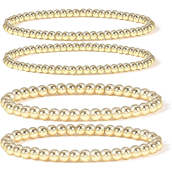 14k Gold Plated Bead Ball Bracelet Stretchable Elastic Gold Beaded Bracelets For Women Gift