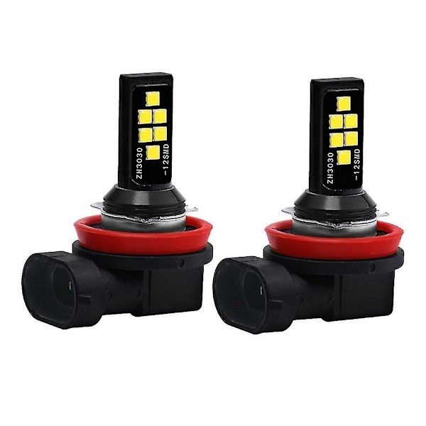Nye LED-tåkelys Høy effekt tåkelys H8 H9 H11 3030 12smd tåkelys pære 60w pære. (svart) (2 stk)