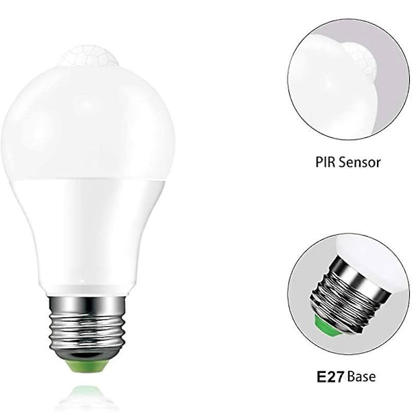 2-pack E27 Glödlampa 12W LED-lampa PIR Infraröd Rörelsesensor Automatisk Energibesparande Lampa Dekorativ Glödlampa Nattlampa (3500K)