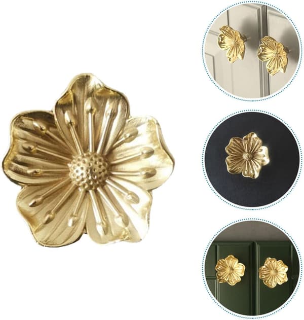 2 stk. messingguld blomsterknopper med glat finish og nem installation