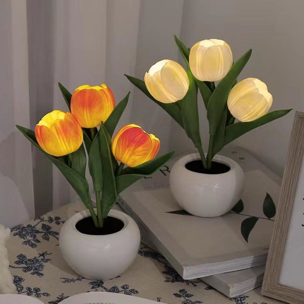 Nyligen Led Tulip Night Light Simulering Blomma Bordslampa Dekor