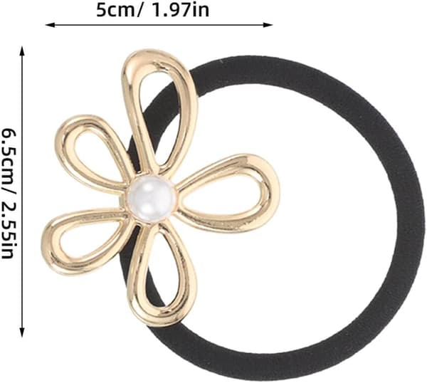 2 st guldmetallhårband med pärlblomaccent, högelastiska hästsvanshållare