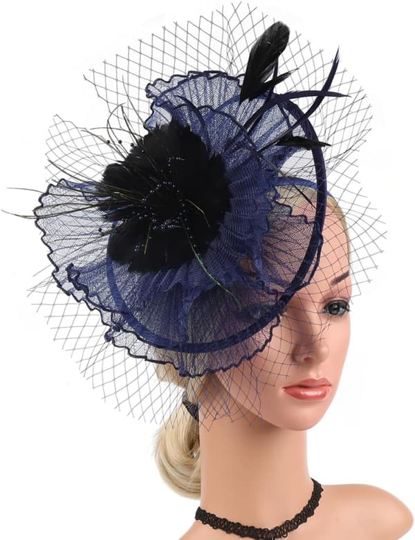 Fascinatorhatter for kvinner Netthårnål Hårbånd til teselskap Brudehodeplagg Marineblå