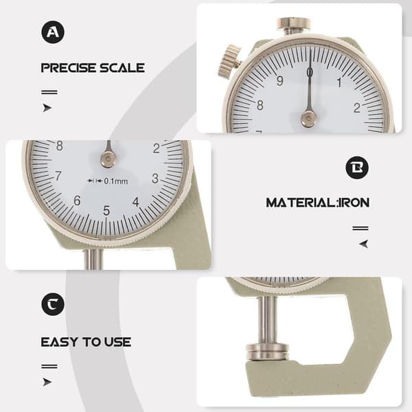 Presisjon Lærtykkelsesmåler 0-10mm Flat-hode Pekerinstrument DIY Måleverktøy