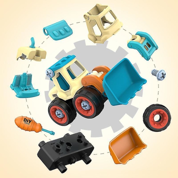 Byggleksaker för barn Gör-det-själv-skruvteknik Fordonsgrävmaskin Road Roller Bulldozer Barnpresent