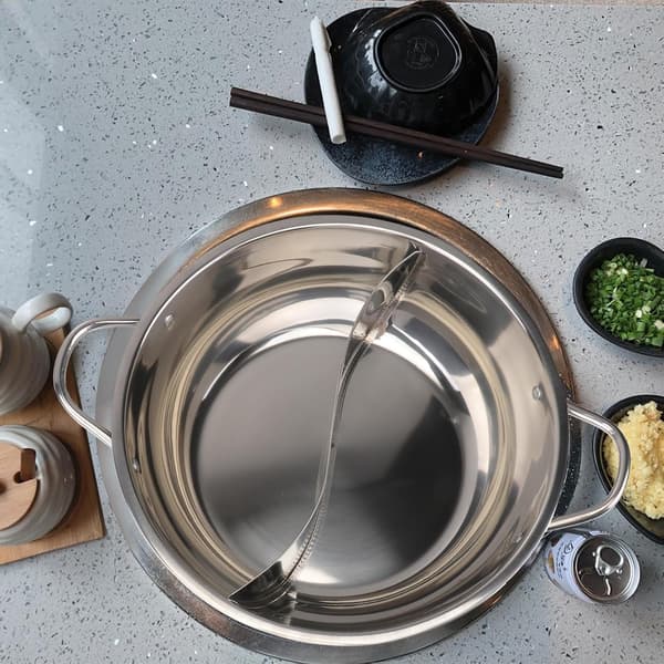 Multifunktionel Hot Pot Gryde med Låg 32cm 304 Rustfrit Stål Dobbeltsidet Deler Egnet