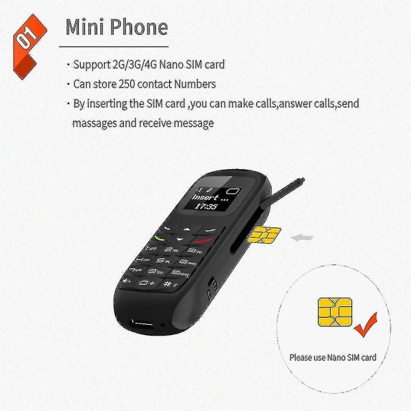 L8star Bm 70 Mini-telefon Bluetooth -mobiltelefoner Universal trådlösa hörlurar Mobiltelefonuppringare Gtstar Bm70 Super Small Gsm-telefon Black