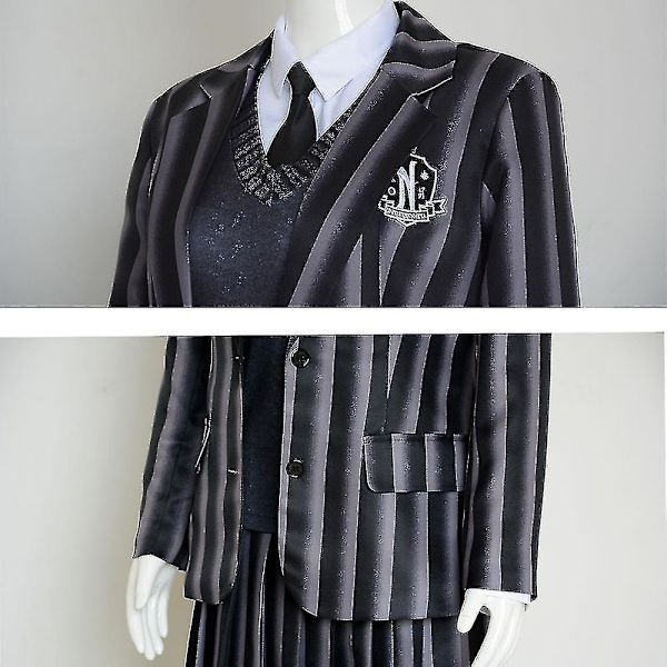 Naisten Wednesday Addams -asu Nevermore-uniformipaita, takki, solmio ja peruukki One size Outfits(no Wig)