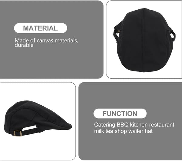 Arbetshatt Canvas Basker Kockmössa Andningsbar för Kök Matlagning Cateringpersonal Svart