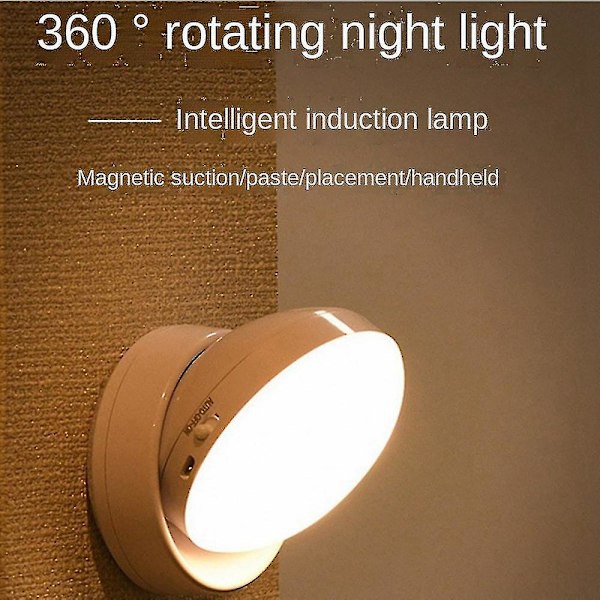 360 Graders Drejelig LED Natlampe med Magnetisk Base (Hvidt Lys)