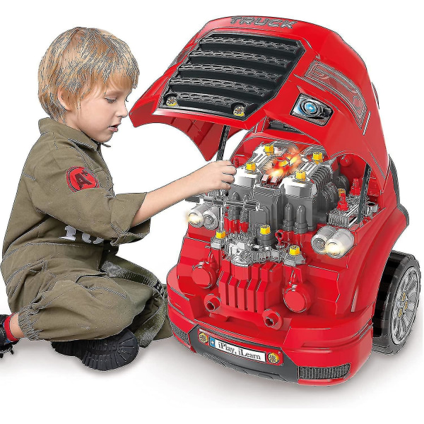 Stor lastbilsmotorleksak, set för mekaniker för barn för 3-5 år småbarn, byggsats för stora lastbilar, plocka isär motorfordon låtsaslek Bilservicestation