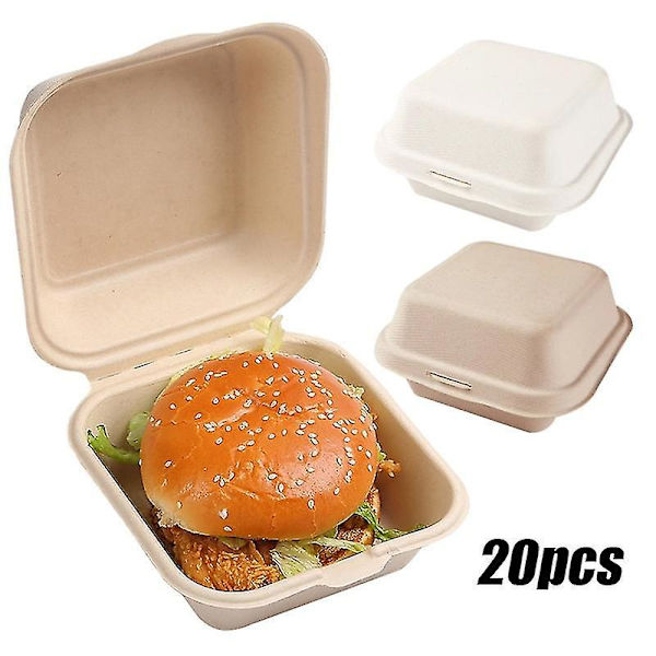 20 stk Engangs Hamburgerbokse Nedbrydelige Lunchbakker