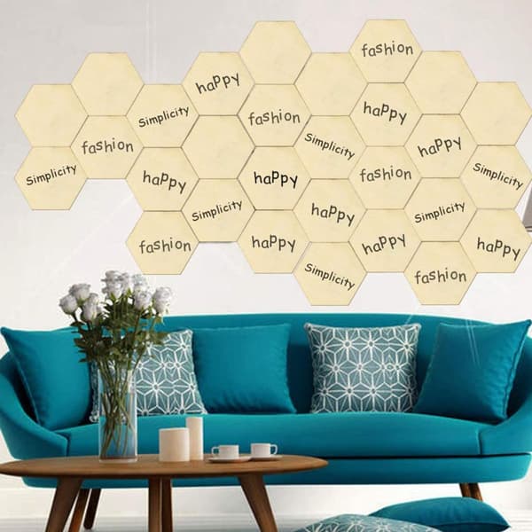 100 st hexagonala träskivor DIY-hantverk oavslutade träflisor 5,8 cm diameter 2 mm tjocka