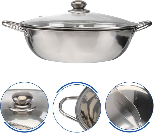 Multifunktionel Hot Pot Gryde med Låg 32cm 304 Rustfrit Stål Dobbeltsidet Deler Egnet