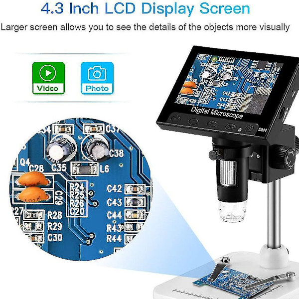 4,3 tuuman LCD-digitaalinen USB-mikroskooppi endoskooppi 1000x