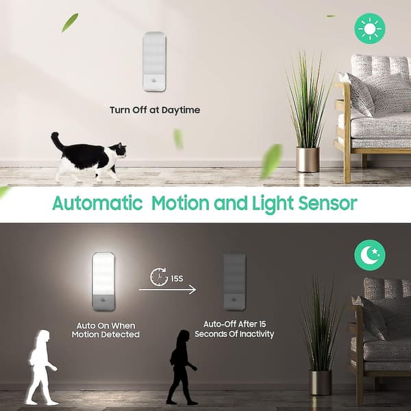 Rörelseaktiverade Lampor Inomhus, 2-pack USB Laddningsbara LED Nattlampor