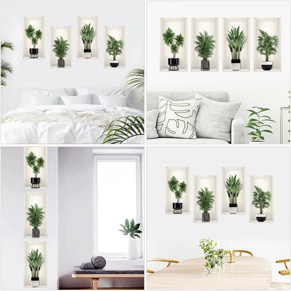 3D Grön Växt Väggdekor för Vardagsrum och Glasdekoration, PVC-material