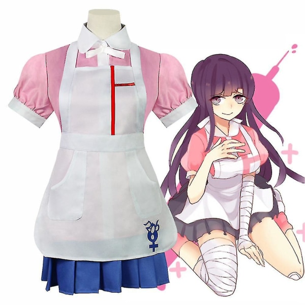 Mikan Tsumiki Kostume Sæt Skjorte Sløjfe Forklæde Skørt Rollespil Uniform Fancy Up Outfit L