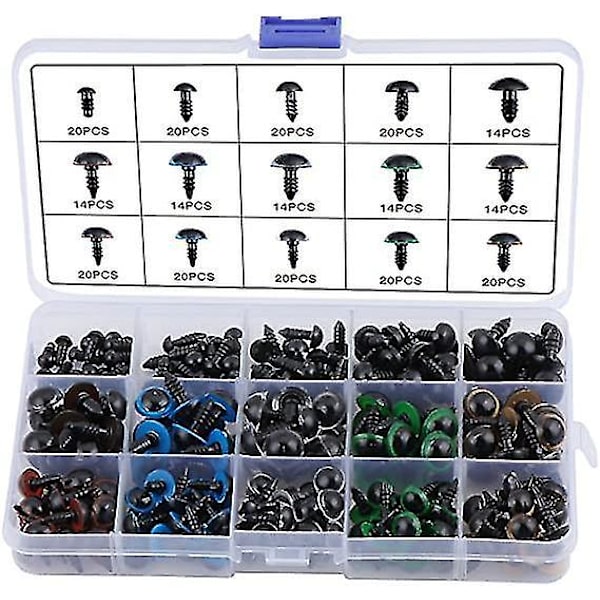 Plastögonsäkerhet 6-12mm Leksaksögon Brickor 264 Stycken