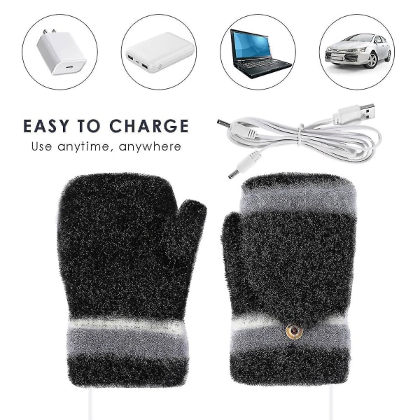 USB Uppvärmda Vinterhandskar Stickning Imitation Cashmere Vantar För Vuxna Datorspel White