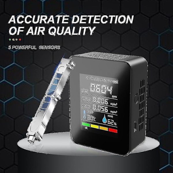 5-i-1 CO2-mätare Digital Temperatur Fuktighet Testare Koldioxiddetektor Luftkvalitetsmonitor Tvo