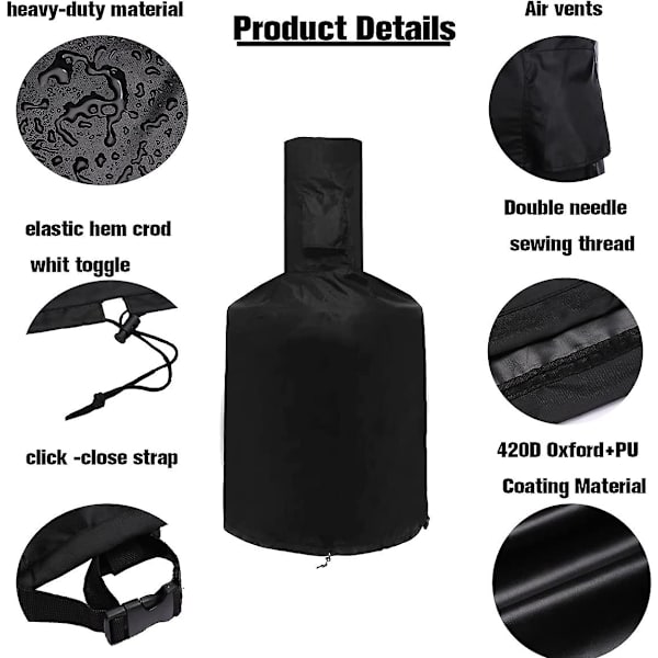 Vedenkestävä Chimenea-suojus Puutarhaan PVC Paranneltu Raskaankaluston Vedenkestävä Savupiipun Suojus Musta (123 X 63 X 22cm)