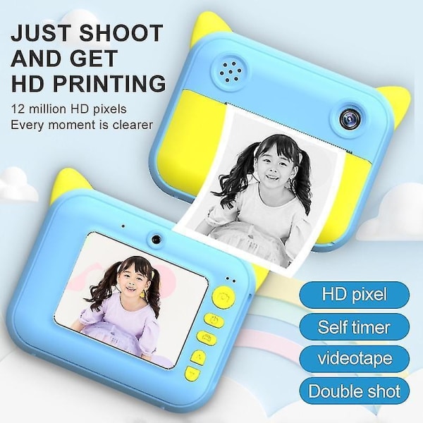 Børnekamera Instant Print-kamera til børn 1080p Hd