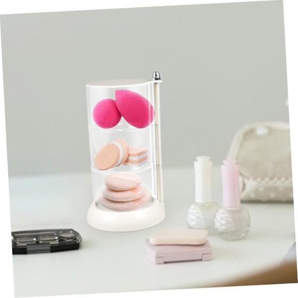 Roterbar vatrondelholder, opbevaringsboks, makeup svampeholder, skønhedsorganisator, kompakt design, hvid