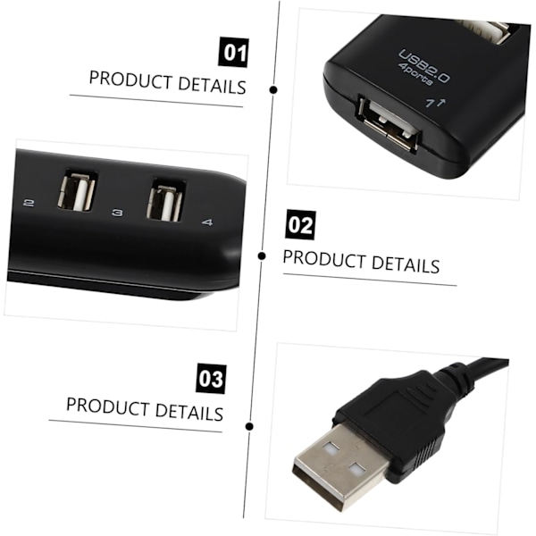 USB Hub 4-port USB-udvidelsesenhed til computere, bærbare computere, tablets, kompakt letvægts USB 2.0-udvider