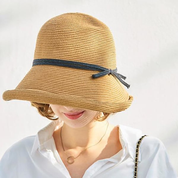 Farfi Solhatt for Kvinner, Ensfarget, Snordesign, Foldbar, Krøllet Kant, Solskjerm, Kort Skygge, Dame Fiskehatt, Hodeplagg