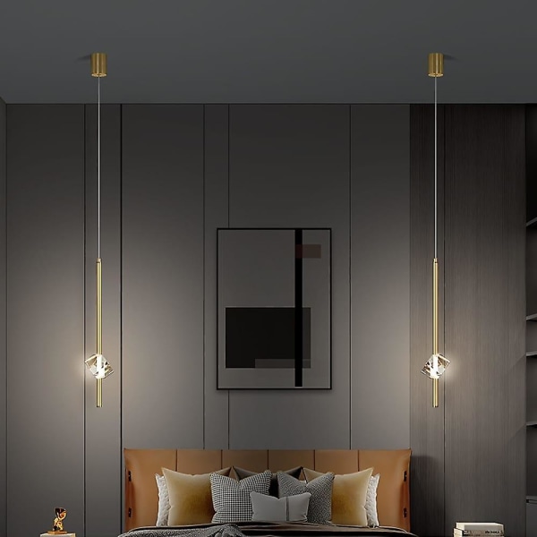 20cm LED-pendellampe, enkelt design, krystall, kobber, messing, nordisk