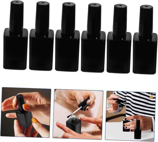 Glas nagellacksflaskor Borste 6st 15ml Svarta Fyrkantiga Påfyllningsbara Tomma Nagellacksflaskor Nagelkonst