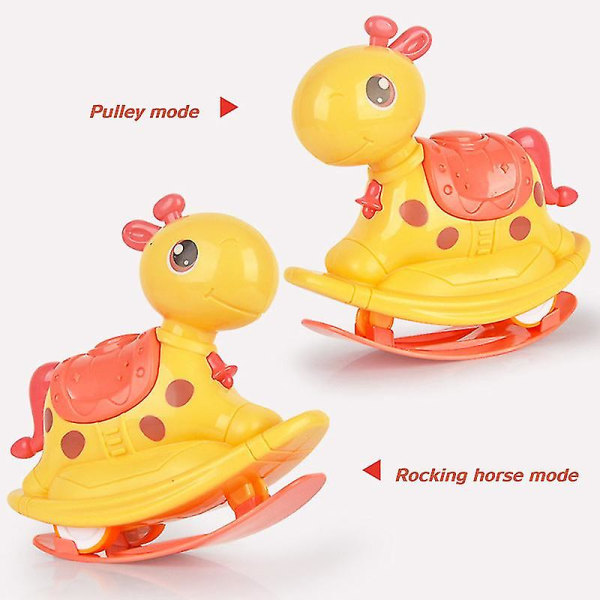Børn Push Sliding Legetøj Gynge Hest Tegnefilm Inertial Animal Pull Back Billegetøj Yellow