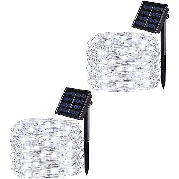 2 kpl Aurinkoenergialla Toimivia Haltijaketjuvaloja Ulkokäyttöön 12m 100led Lämmin Valkoinen