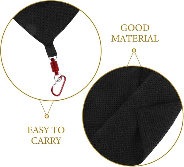 Magnetisk Golftørklædeklips Sort Mikrofiber Vaffel Golf Svedhåndklæde
