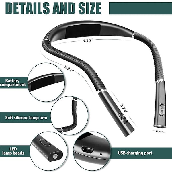 Led-kaulavalaisin lukemiseen, uutuus, joustava, handsfree-kirjavalo