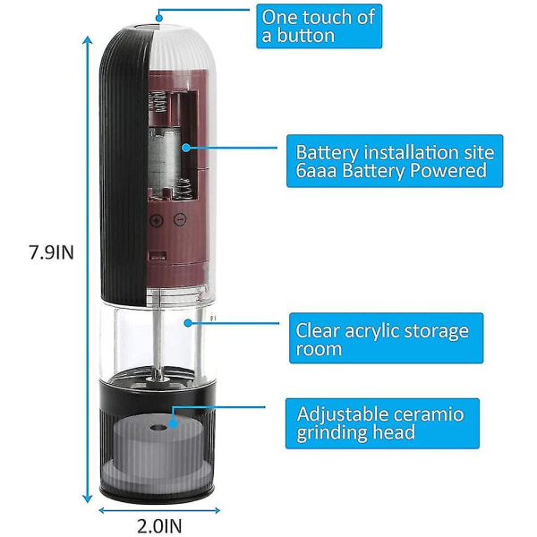 Elektrisk Salt- og Peberkværn Sæt, Justerbar Grovhed (2 Pak)