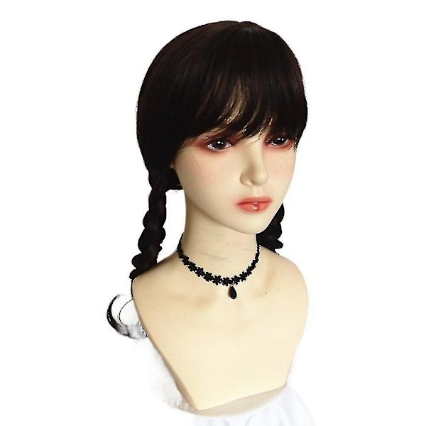 Wednesday Addams -tyttöjen lasten uniformi peruukki hieno pukeutumiskostyymi roolipeliasu One Size Only Wig B Style