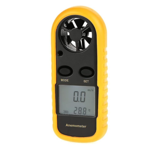 Håndholdt digitalt vindmåler med LCD-display Vindhastighedsmåler med digitalt termometermåler, gul