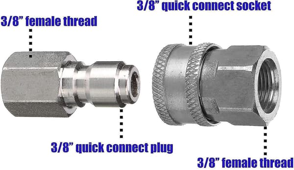 Trykvaske Adapter Sæt, 3/8 Tommer Hurtigkoblingssæt, Hun Fitting, Rustfrit Stål, 5000 Psi