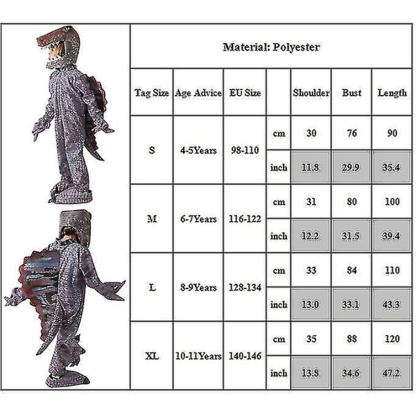 Barnens Skräckdräkt Set Spinosaurus Jumpsuit Huvudbonad Handskar Skor Outfit 4-5 Years