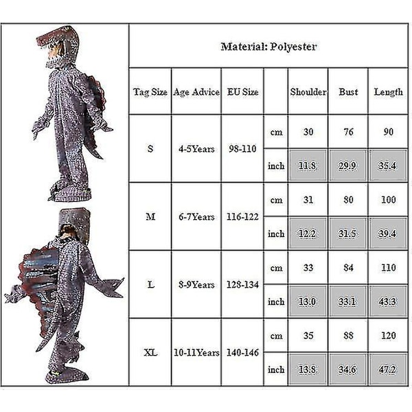 Lasten kauhupunainen Spinosaurus-asusetti: Hyppyasu, pääkoriste, hanskat, kengät 6-7 Years