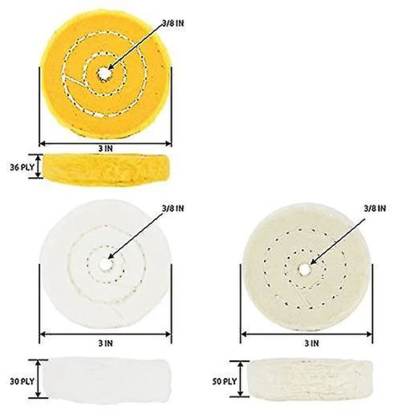 3'' Kiillotus- ja hiontakiekot Pehmeä Hieno Keski Karhea 1/2''