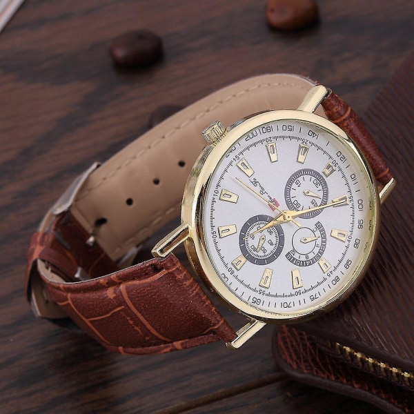 Herrar Mode Casual Romersk Klocka Läder Armbandsur