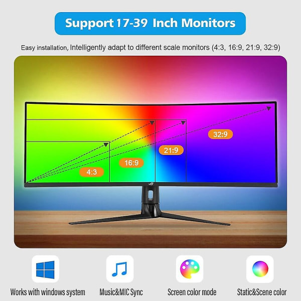 LED Strip-lys RGBIC Smart PC-skjerm Synkroniser musikk 051f | Fyndiq
