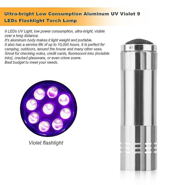 Ultra-lysende 9 LED UV Violet Lommelygte